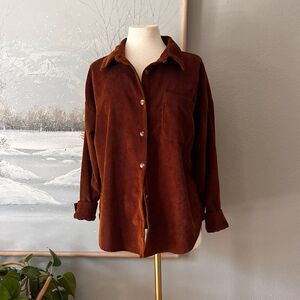 Orange Corduroy Shirt Jacket Tops Long Sleeve Blouse Outerwear casual shacket‎